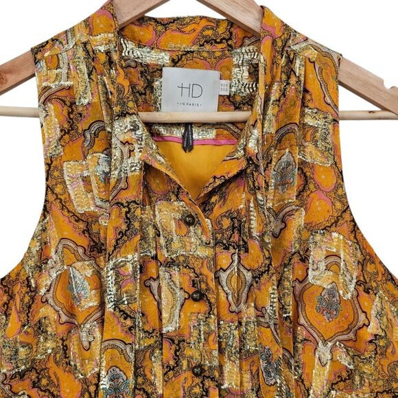 Anthropologie HD in Paris Womens 4 Goldspun Paisley Silk Blend Dress - Picture 5 of 16